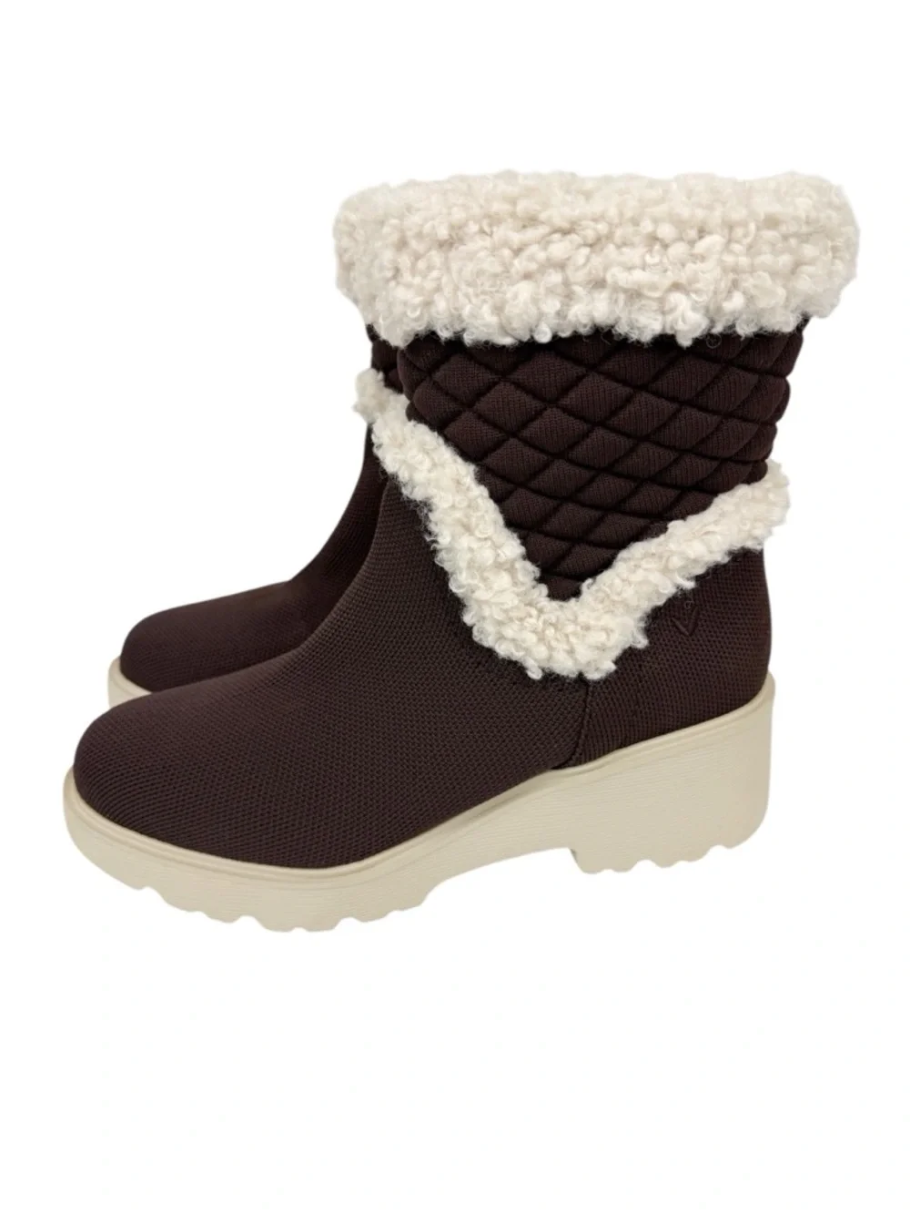 Vivaia Emilia Fluffy Round Toe Chunky Wedge Boots Chocolate Brown Size 40/ US‎ 9